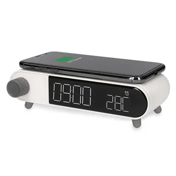 Ksix Retro Alarm Clock with Fast Wireless Charger - 10W - White