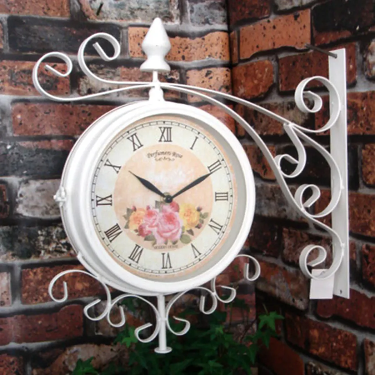 Charles Bentley Double Sided Metal Bracket Vintage Wall Clock - Cream