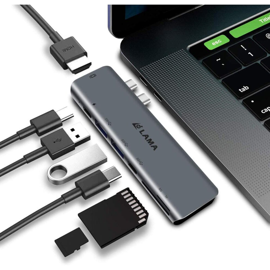Dual USB C Hub Adapter, LAMA USB C Hubs for MacBook Air 2019/2018,7-in-1 Type C Hub with 4K HDMI, Thunderbolt 3 Port, 100W PD Charging, 2 USB 3.0 and