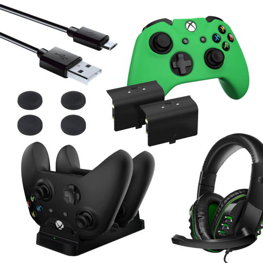 Essential Player Pack for Xbox One with Headset, Charging Dock, 2x Batteries, Silicone Skin, Thumb Grips, Cable
