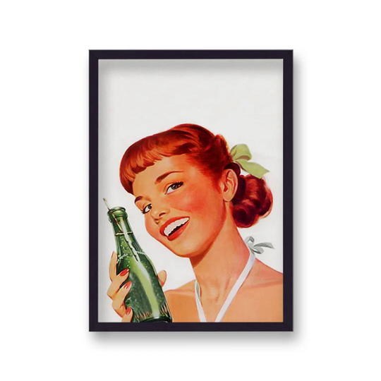 Vintage Beautiful Girl with Soda Bottle by Vouvart - Picture Frame Graphic Art