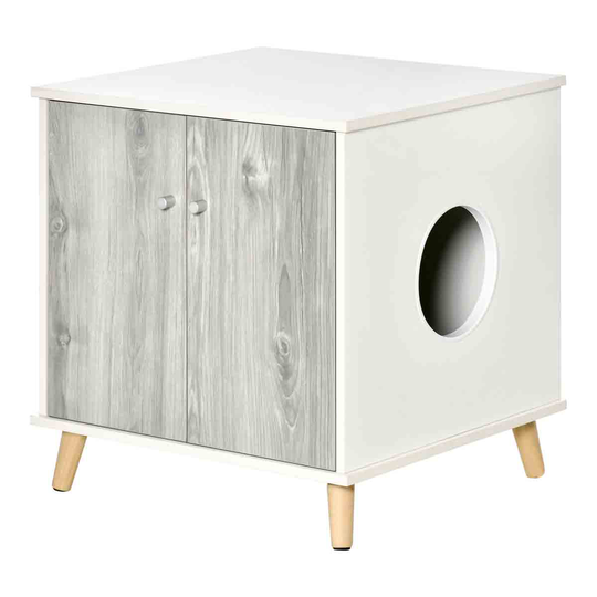 Pawhut Cat Litter Box Enclosure With 2 Magnetic Doors - White