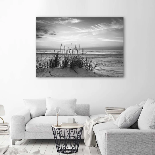 Canvas Print Grass On Beach Grey