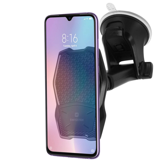 Universal Magnetic Car Holder Suction cup mount QI charger Swissten Black