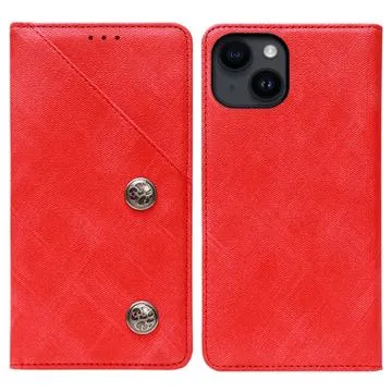 Idewei iPhone 14 Retro Wallet Case - Red