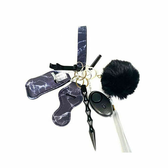 (Black) Alarm Personal Keychain Set Girl Woman Self Defense Ring Self Protection Secure