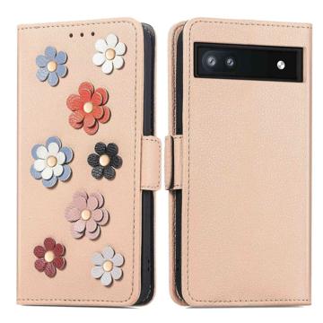 Flower Decor Series Google Pixel 6a Wallet Case - Beige