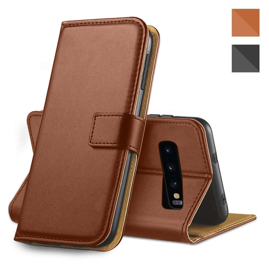 (Samsung Galaxy A40, Brown) Luxury Leather Flip Wallet Phone Case Cover Cash and Card Slots Magnetic Kickstand + Screen Protector Samsung Galaxy S10 P