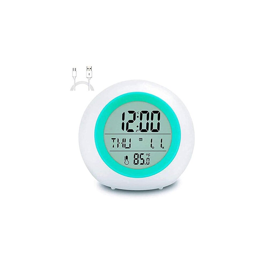 Kids Alarm Clock, The 2021 Newest Clock with Rechargeable Battery, 7 Color Changing Night Light, Snooze Touch Control Temperature for Children Bed