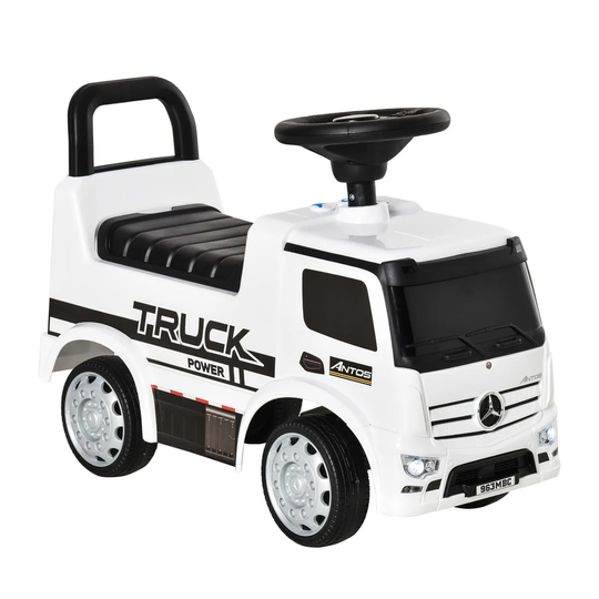 Reiten 3-in-1 Kids Mercedes Truck Ride On with Storage & Handle - White
