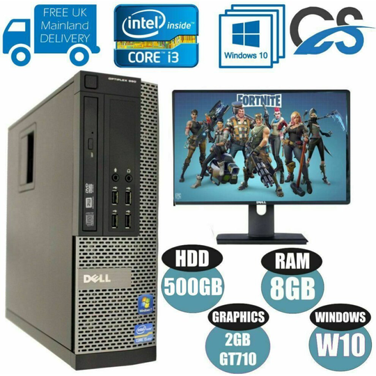 FAST GAMING DELL BUNDLE TOWER PC FULL SET COMPUTER SYSTEM INTEL i3 8GB 500GB GT710