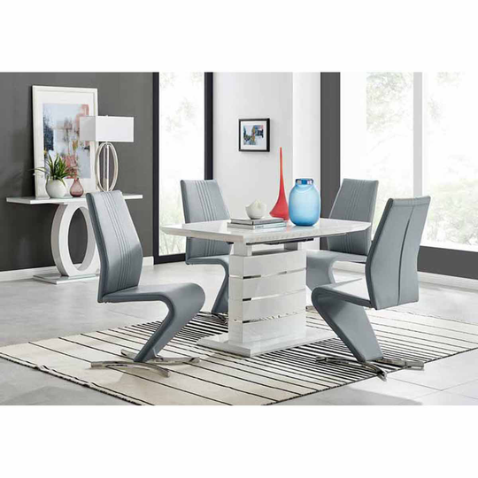 Furniture Box Renato 120cm High Gloss Extending Dining Table and 4 x Grey Willow Chairs