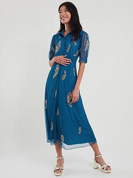 Monsoon Melissa Sustainable Feather Emb Shirt Dress