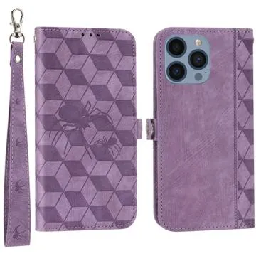 Rhombus Series iPhone 14 Pro Wallet Case - Purple