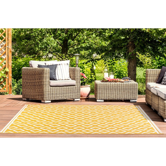 (Gold, 200x290cm (6'7"x9'6")) Terrace Diamond Outdoor Indoor Flatweave Rug