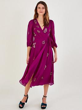 Monsoon Ava Sustainable Embellished Wrap Dress