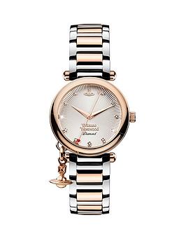 Vivienne Westwood Orb Diamond Rose Gold Textured And Diamond Set Dial With Charm Two Tone Stainless Steel Bracelet Ladies Watch