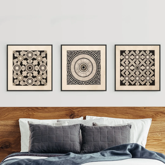 Ethnic Design Triptych - 3 Piece Picture Frame Graphic Art Print Set on Paper