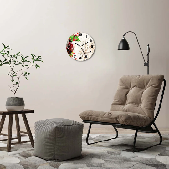 Glass Wall Clock 30Cm Round Decoration Picture Wall Art Modern Decoration Kitchen Living Room Silent - Raspberry Jam,120964382