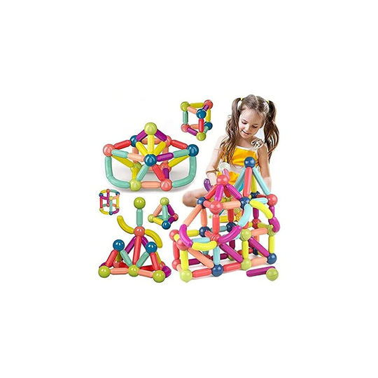 PICKX Magnetic Balls and Rods Set,Magnet Building Sticks Set,Vibrant Colors Different Sizes Curved Shapes,Children Educational Stacking Toys for