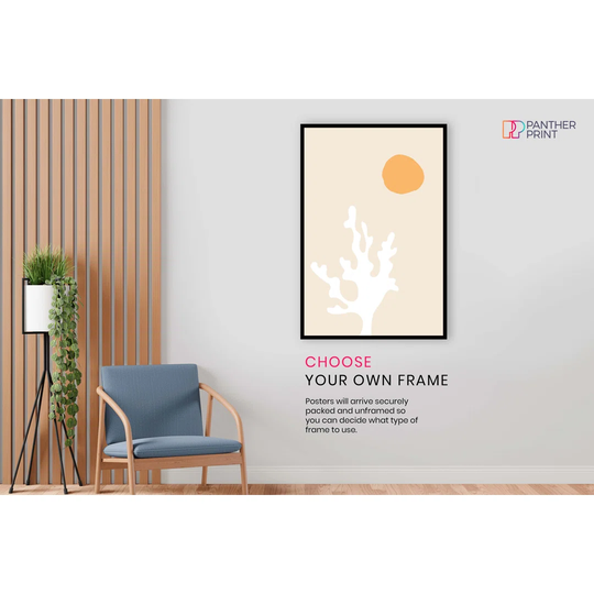 Panther Print Fine Art Prints Abstract White Seaweed & Yellow Sun Graphics Artistic Unframed Poster, Pictures For Home Walls, Bedroom, Living Room & B