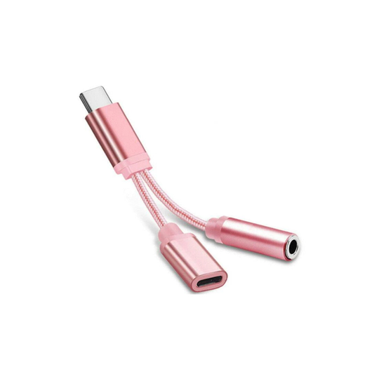 ((Pink) 2 in 1 USB-C to 3.5mm Audio Adapter) USB-C Type C To 3.5mm Aux Audio Charging Cable Adapter Splitter Headphone Huawei