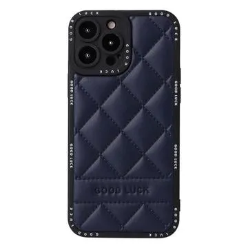Good Luck Rhombic Grid iPhone 14 Pro Hybrid Case - Blue