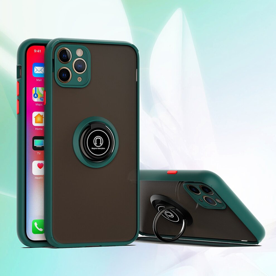 (Green, iPhone XR) Frosted Hybrid Case With Magnetic Ring Stand - iPhone