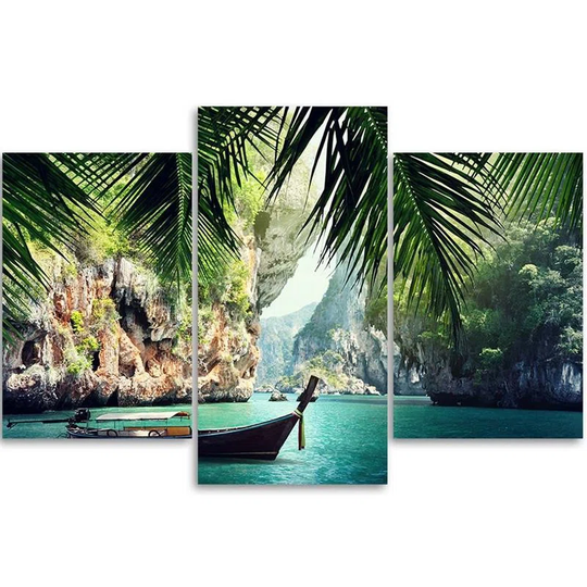 Canvas Print Tropical Palm Beach Boat