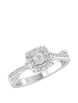 Love DIAMOND 9ct White Gold 0.15ct Diamond Twist Band Square Engagement Ring, White Gold, Size O, Women
