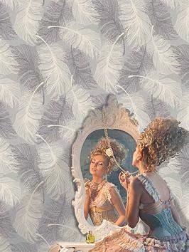 Coloroll Feathers Dappled Grey Glitter Wallpaper