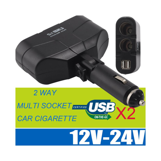 2 Way Multi Car Cigarette Sockets Charger Dual USB Adapter