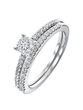 Love DIAMOND 9ct White Gold 24 Point Diamond Cluster Bridal Set, One Colour, Size L, Women