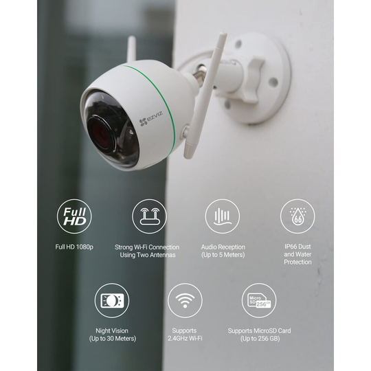 EZVIZ Outdoor Security Camera 1080P CCTV Wi-Fi with 30M Night Vision, Motion Detection, IP66 Waterproof, SD Card/Cloud Storage Option, Compa