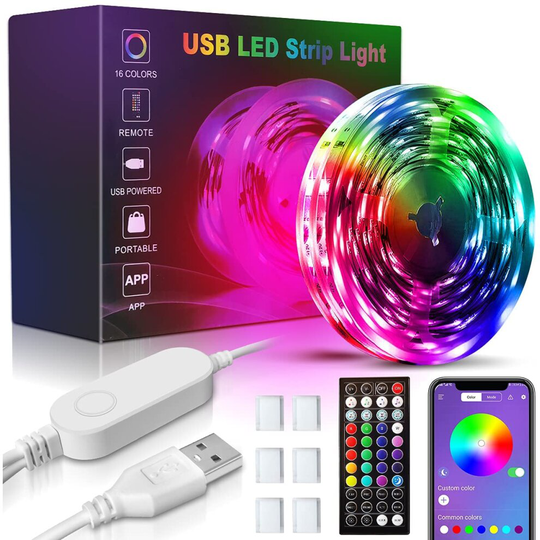 USB 10m LED Light Strips with Remote, RGB SMD 5050 Bluetooth Built-in Mic Music Mode, Smart Circuit Protection, Timer Setting, Led Strip Lights for Ki