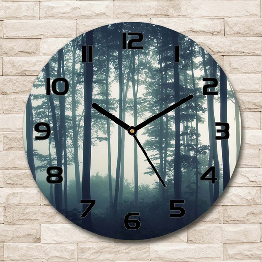 Glass Wall Clock 30Cm Round Decoration Picture Wall Art Modern Decoration Kitchen Living Room Silent - Fog In The Forest,106280644