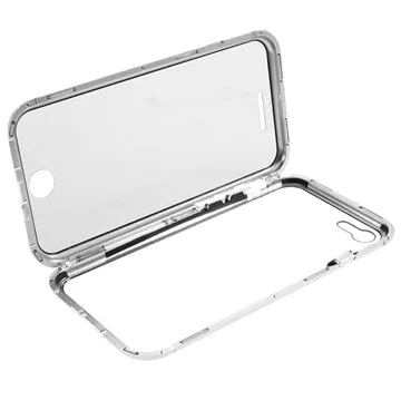 iPhone 7/8/SE (2020)/SE (2022) Magnetic Case with Tempered Glass - Silver