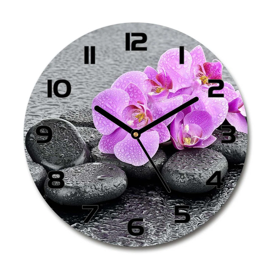 Decoration Picture Art Modern Kitchen Living Room Orchids Stones 30cm Silent Wall Clock