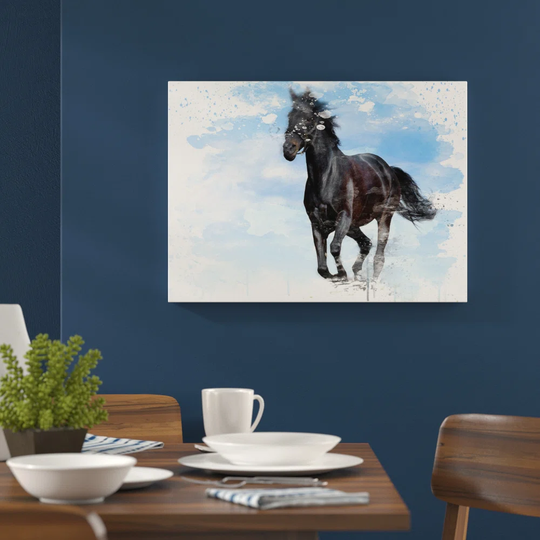 'Black Horse Running' Graphic Art Print Poster