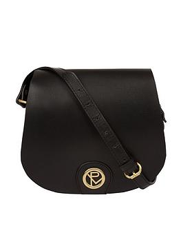 Pure Luxuries London Coniston Small Flap Over Leather Cross Body Bag - Black