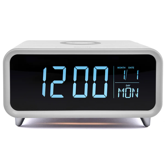 Groov-e Athena Alarm Clock & Wireless Charger - White