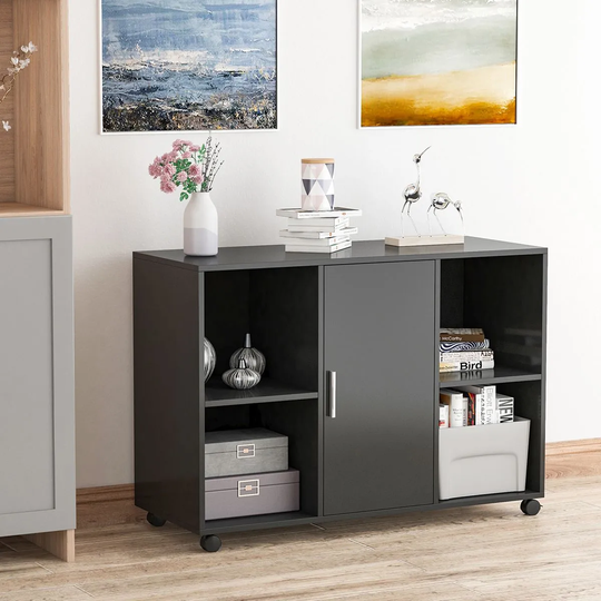HOMCOM Mobile Office File Cabinet Printer Stand Unit With Castors Black