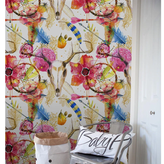Aishlyn Boho Skullful Wallpaper