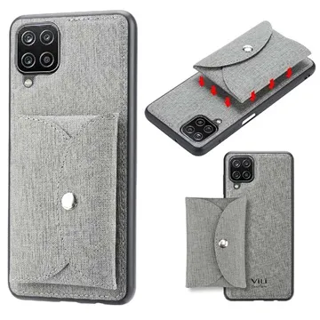 Vili T Series Samsung Galaxy A12 Case with Magnetic Wallet - Grey