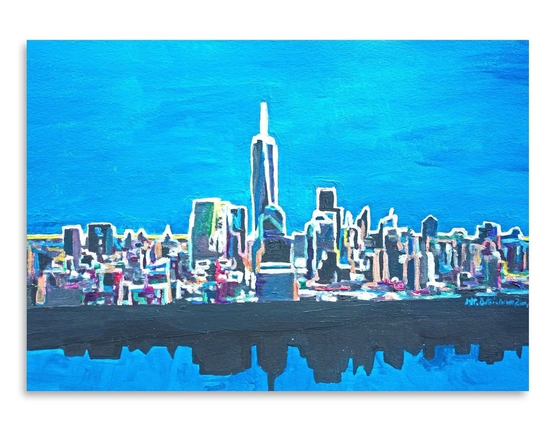 NYC Wtc1 Shimmering Skyline by M Bleichner - Unframed Painting Print on Paper