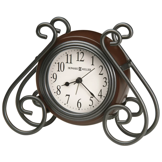 Diane Traditional Analog Wood Quartz Alarm Tabletop Clock in Black/Brown