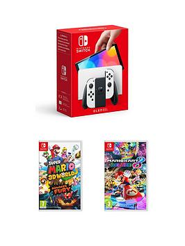 Nintendo Switch Oled Switch Oled White Console With Super Mario 3D World + Bowser&Rsquo;S Fury Plus Mario Kart 8