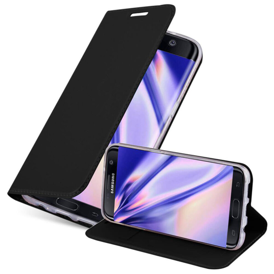 (CLASSY BLACK) Cadorabo Case for Samsung Galaxy S7 EDGE Cover Book Wallet Protection PU Leather Flip Magnetic Etui