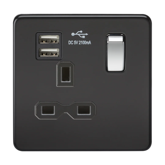 Screwless 13A 1G Switched Wall Mounted Socket