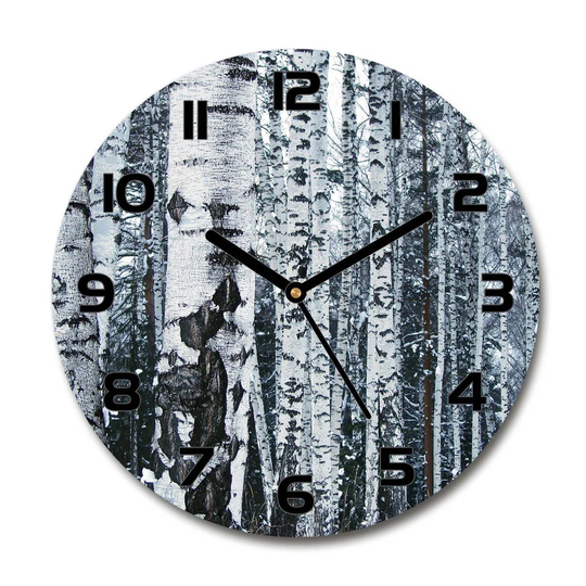 Glass Wall Clock 30Cm Round Decoration Picture Wall Art Modern Decoration Kitchen Living Room Silent - Birch Trees,60759693
